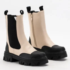 Clearance Beżowe damskie botki na masywnej podeszwie Rosidi Botki Z Delikatnym Ociepleniem|Botki Na Płaskim Obcasie