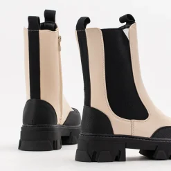 Clearance Beżowe damskie botki na masywnej podeszwie Rosidi Botki Z Delikatnym Ociepleniem|Botki Na Płaskim Obcasie