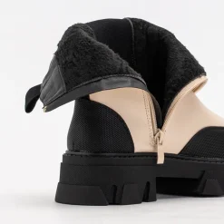 Clearance Beżowe damskie botki na masywnej podeszwie Rosidi Botki Z Delikatnym Ociepleniem|Botki Na Płaskim Obcasie