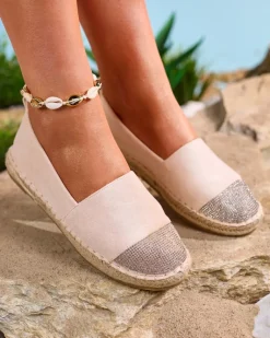 Outlet Beżowe damskie espadryle z cyrkoniami Iterica Espadryle Płaskie