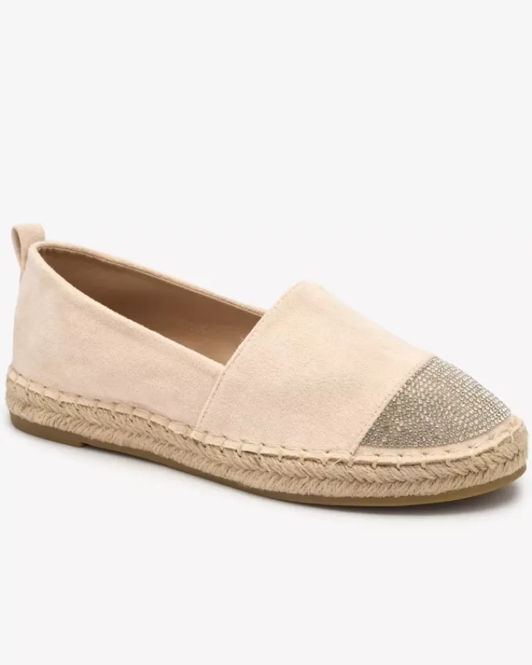 Outlet Beżowe damskie espadryle z cyrkoniami Iterica Espadryle Płaskie