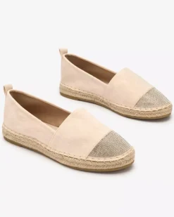 Outlet Beżowe damskie espadryle z cyrkoniami Iterica Espadryle Płaskie
