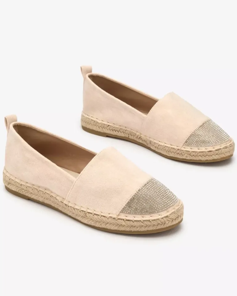 Outlet Beżowe damskie espadryle z cyrkoniami Iterica Espadryle Płaskie