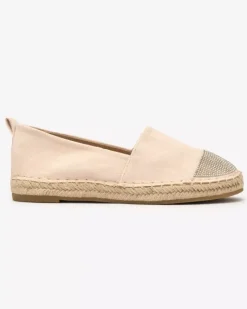 Outlet Beżowe damskie espadryle z cyrkoniami Iterica Espadryle Płaskie