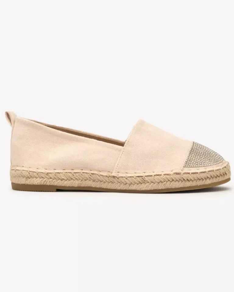 Outlet Beżowe damskie espadryle z cyrkoniami Iterica Espadryle Płaskie