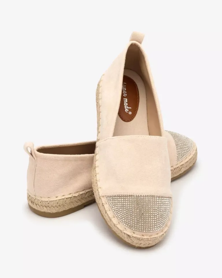 Outlet Beżowe damskie espadryle z cyrkoniami Iterica Espadryle Płaskie
