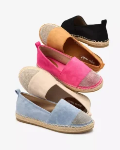 Outlet Beżowe damskie espadryle z cyrkoniami Iterica Espadryle Płaskie