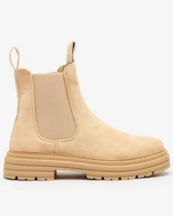 Beżowe damskie botki z ozdobnym paskiem Loffdo Botki Z Delikatnym Ociepleniem|Botki Na Płaskim Obcasie