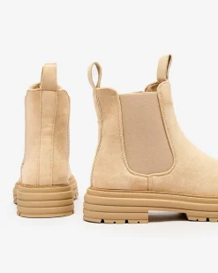 Beżowe damskie botki z ozdobnym paskiem Loffdo Botki Z Delikatnym Ociepleniem|Botki Na Płaskim Obcasie