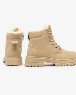 Clearance Beżowe damskie ocieplane botki typu trapery Radoras Trapery|Botki Z Delikatnym Ociepleniem