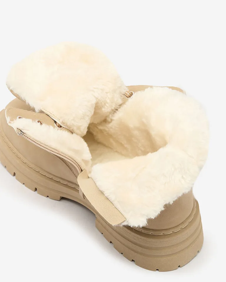 Clearance Beżowe damskie ocieplane botki typu trapery Radoras Trapery|Botki Z Delikatnym Ociepleniem