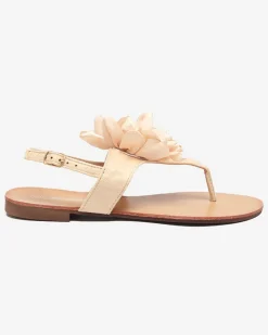 Best Beżowe damskie sandałki typu japonki z kwiatkiem Nerikala Sandały Płaskie|Japonki