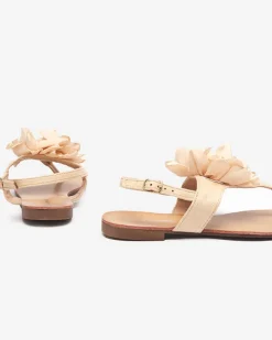 Best Beżowe damskie sandałki typu japonki z kwiatkiem Nerikala Sandały Płaskie|Japonki