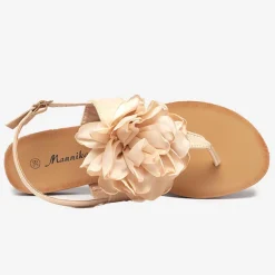 Best Beżowe damskie sandałki typu japonki z kwiatkiem Nerikala Sandały Płaskie|Japonki
