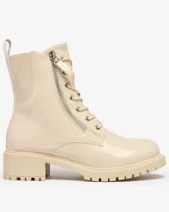 Best Beżowe eko skórzane damskie botki workery Seddaga Workery|Botki Z Delikatnym Ociepleniem