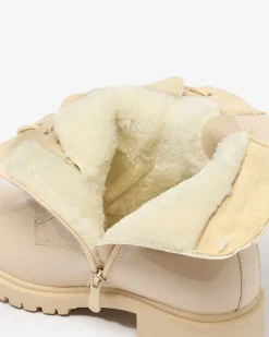 Best Beżowe eko skórzane damskie botki workery Seddaga Workery|Botki Z Delikatnym Ociepleniem