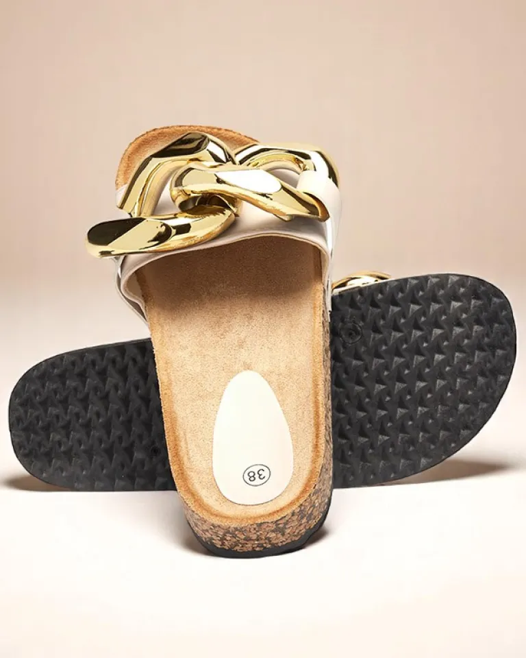 Best Beżowe klapki damskie z ozdobą Sofig Klapki Płaskie