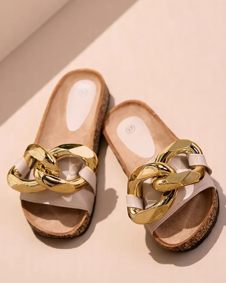 Best Beżowe klapki damskie z ozdobą Sofig Klapki Płaskie