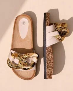 Best Beżowe klapki damskie z ozdobą Sofig Klapki Płaskie