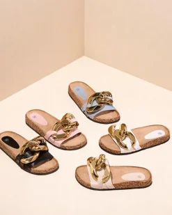 Best Beżowe klapki damskie z ozdobą Sofig Klapki Płaskie