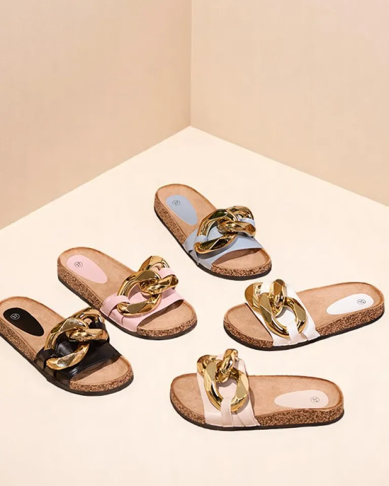 Best Beżowe klapki damskie z ozdobą Sofig Klapki Płaskie