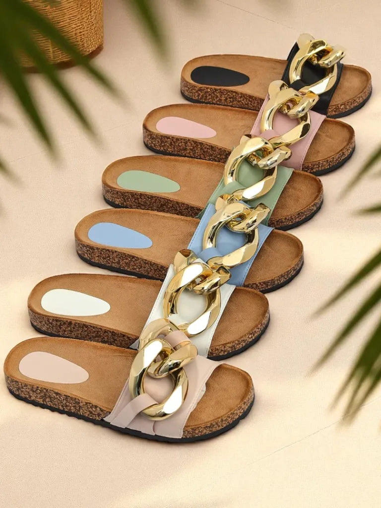 Best Beżowe klapki damskie z ozdobą Sofig Klapki Płaskie