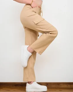 Best Beżowe szerokie damskie spodnie typu cargo Spodnie Cargo