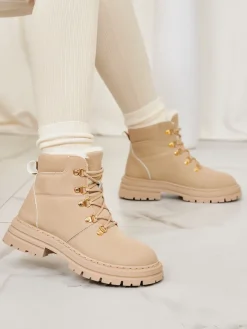 Clearance Beżowe trapery damskie Develier Trapery|Botki Z Delikatnym Ociepleniem