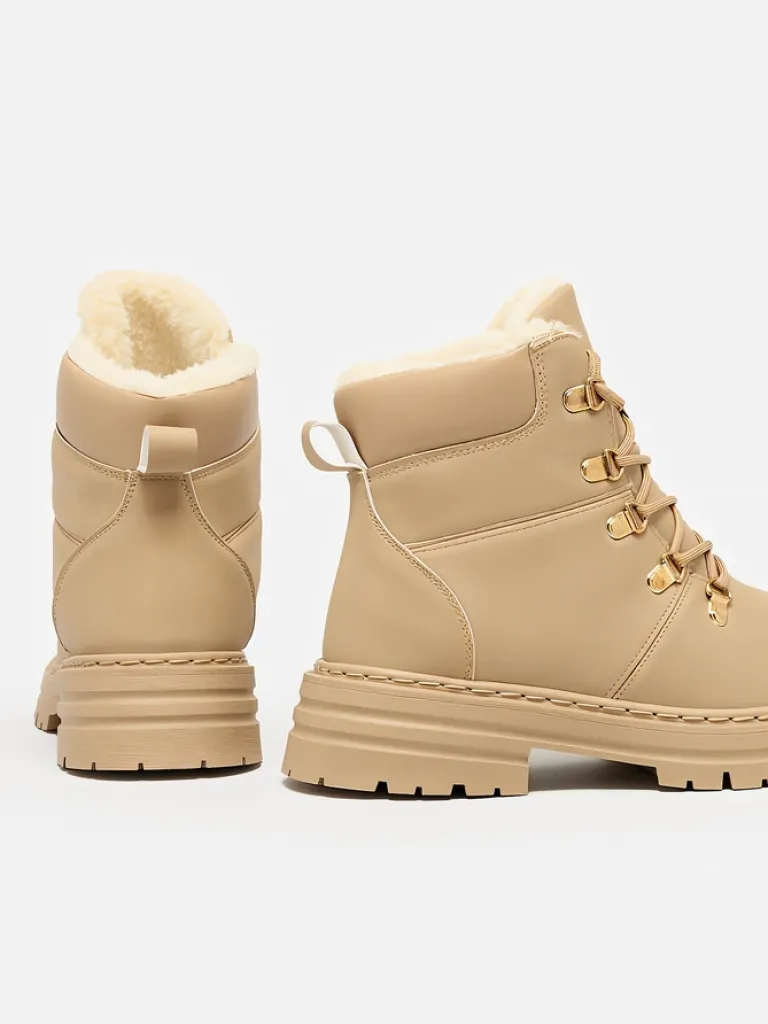 Clearance Beżowe trapery damskie Develier Trapery|Botki Z Delikatnym Ociepleniem