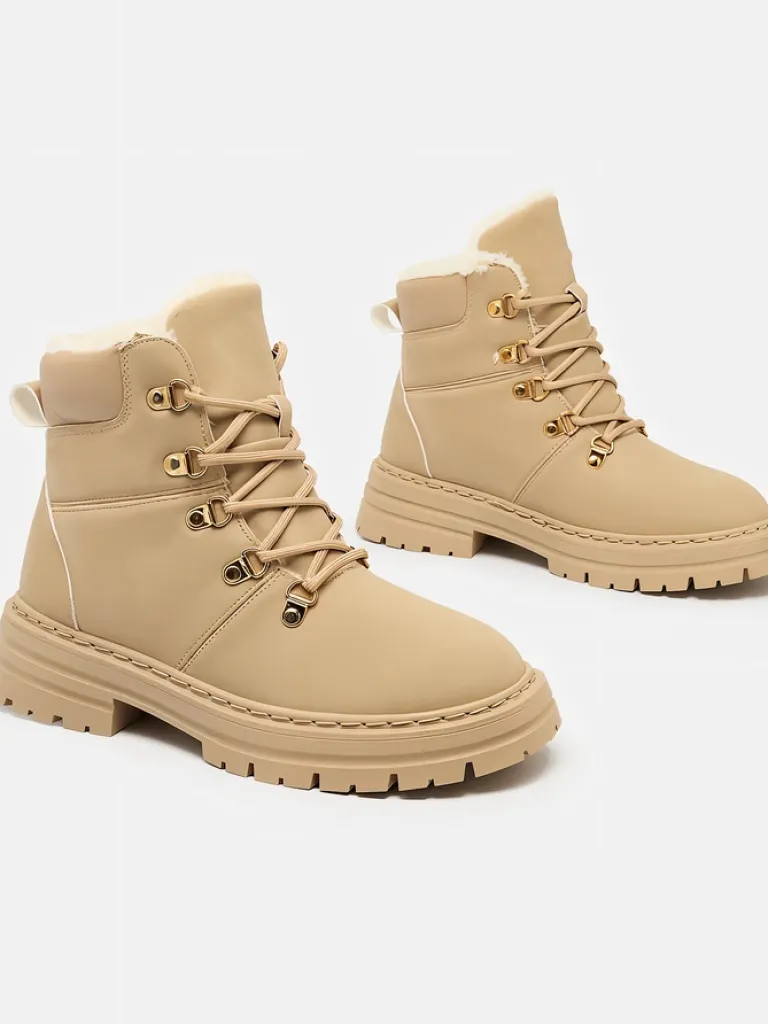 Clearance Beżowe trapery damskie Develier Trapery|Botki Z Delikatnym Ociepleniem