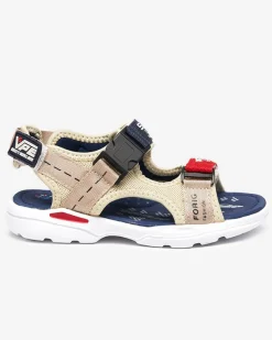 Online Beżowo- granatowe chłopięce sandały na rzepy Elbrusii Chłopięce