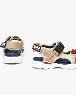 Online Beżowo- granatowe chłopięce sandały na rzepy Elbrusii Chłopięce