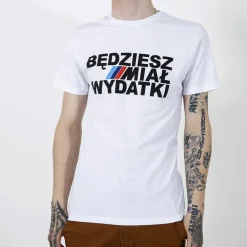 Best Biała bawełniana koszulka męska z printem Bluzki