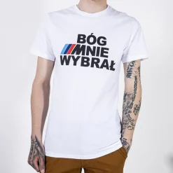 Biała bawełniana koszulka męska z printem Bluzki