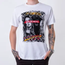 Sale Biała bawełniana koszulka męska z printem Bluzki