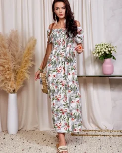 Best Biała sukienka damska midi w kwiaty Plus Size