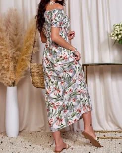 Best Biała sukienka damska midi w kwiaty Plus Size