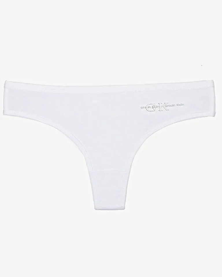 Białe bawełniane damskie majtki typu stringi z napisem Stringi