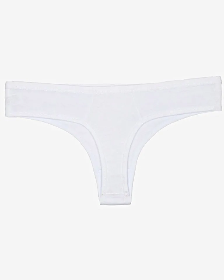 Białe bawełniane damskie majtki typu stringi z napisem Stringi