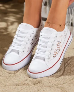 Sale Białe damskie ażurowe trampki Tareni Trampki