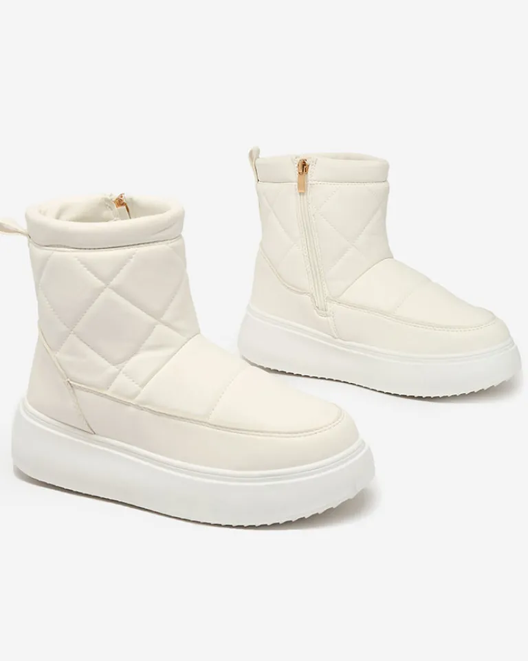 Białe damskie botki a'la śniegowce Kacecica Śniegowce|Botki Z Delikatnym Ociepleniem