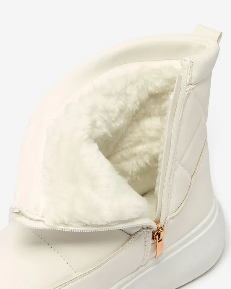Białe damskie botki a'la śniegowce Kacecica Śniegowce|Botki Z Delikatnym Ociepleniem
