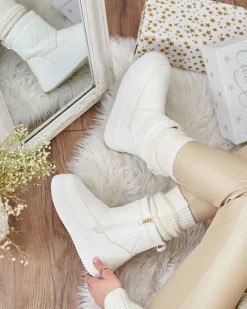 Białe damskie botki a'la śniegowce Kacecica Śniegowce|Botki Z Delikatnym Ociepleniem