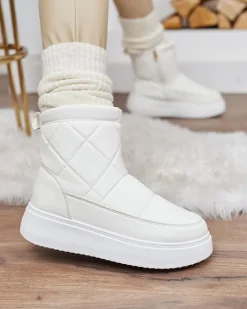 Białe damskie botki a'la śniegowce Kacecica Śniegowce|Botki Z Delikatnym Ociepleniem
