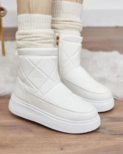 Białe damskie botki a'la śniegowce Kacecica Śniegowce|Botki Z Delikatnym Ociepleniem