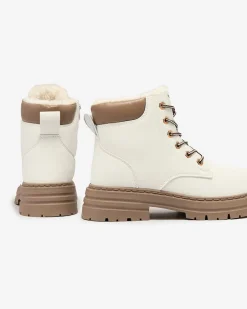 Discount Białe damskie ocieplane botki typu trapery Radoras Trapery|Botki Z Delikatnym Ociepleniem