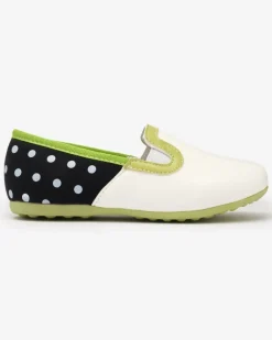 Clearance Białe dziewczęce półbuty z eko skóry w groszki Rellme Dziewczęce