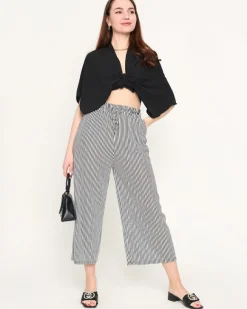 Clearance Białe spodnie damskie materiałowe w paski Plus Size