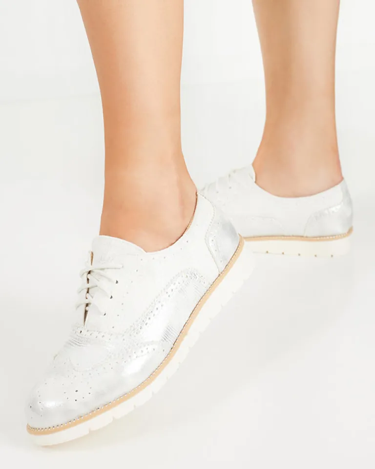 Outlet Białe sznurowane półbuty damskie Isdiohra Półbuty