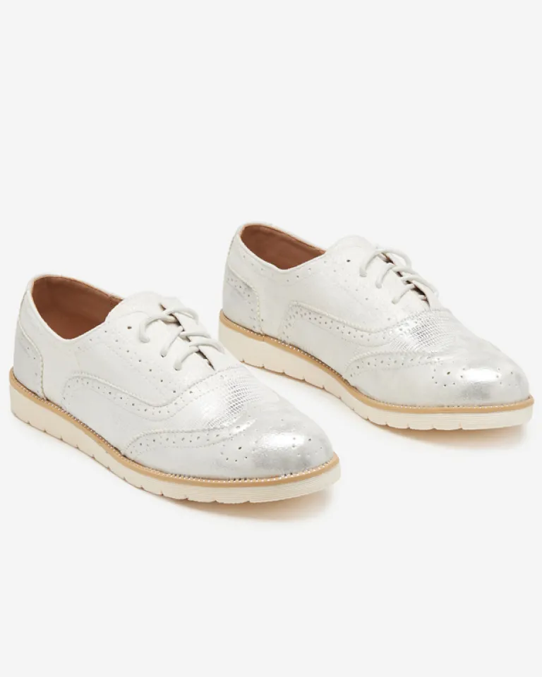 Outlet Białe sznurowane półbuty damskie Isdiohra Półbuty